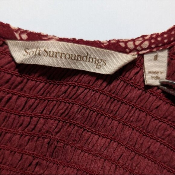 Soft Surroundings Dress Marlais Bohemian Burgundy Tomato Floral Tiered Maxi Sz 8 - Picture 3 of 8